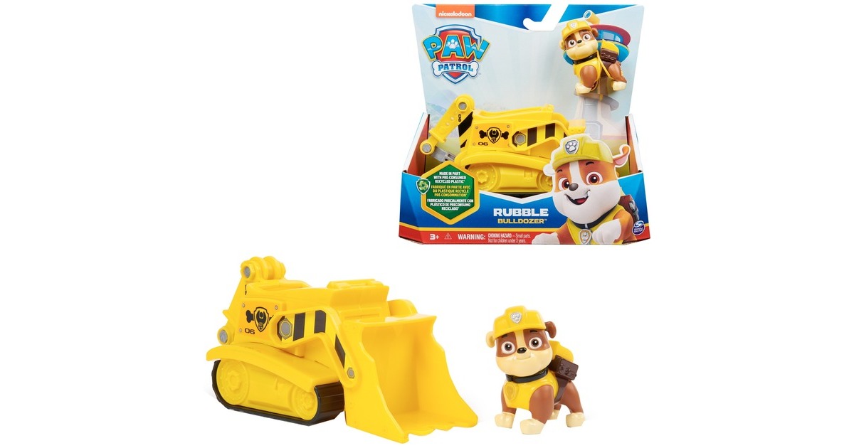 Spin Master Paw Patrol Baustellen Fahrzeug mit Rubble Figur Spielfahrzeug gelb