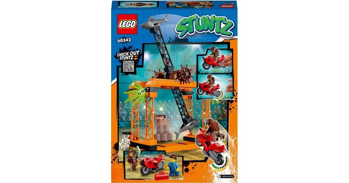 Konstruktionsspielzeug Inkl. City Stunt Stuntz LEGO und Minifigur Motorrad 60342 Racer Haiangriff-Stuntchallenge,