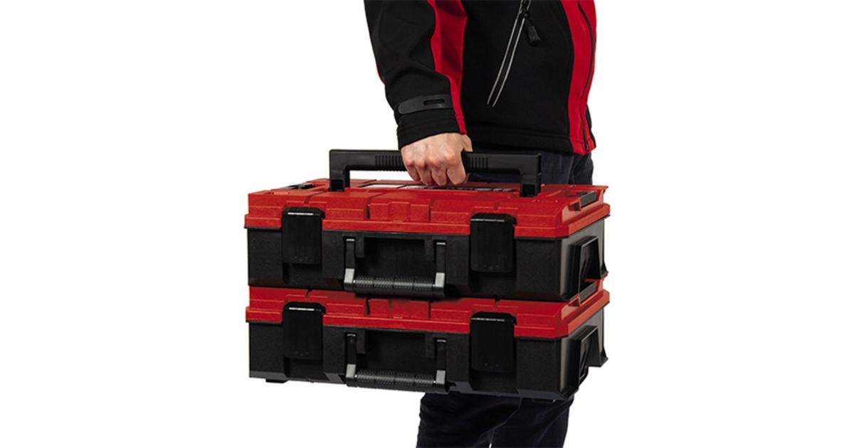 Einhell Systemkoffer E-Case S-F incl. grid foam, Werkzeugkiste schwarz/rot,  mit Rasterschaumstoffeinlage