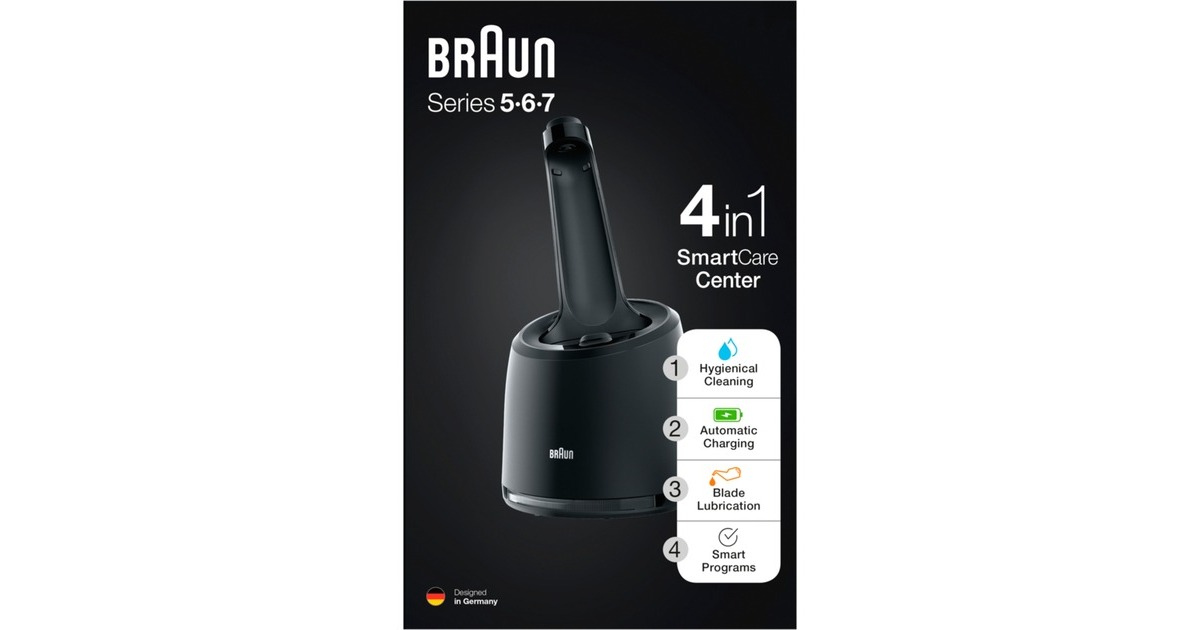Braun Reinigungsstation für Braun Series 5, 6 und 7 Elektrorasierer,  Ladestation schwarz, Rasierer-Modelle ab 2020