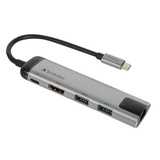 Verbatim USB 3.2 Gen 1 Multiport-Hub, USB-C Stecker > 2x USB-A + USB-C Buchse + HDMI-Buchse + RJ-45 Buchse, USB-Hub silber/schwarz, PD, Laden mit bis zu 100 Watt
