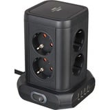 Brennenstuhl Steckdosenturm 8-fach, 4x USB-A, Steckdosenleiste schwarz, 2 Meter Kabel, mit Sicherheitsschalter