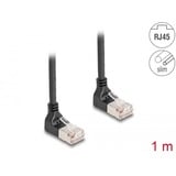 DeLOCK Patchkabel RJ-45 Cat.6a S/FTP, Slim 90° gewinkelt schwarz, 1 Meter, nach unten abgewinkelte Stecker