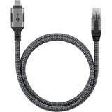 goobay Ethernet-Kabel USB-C 3.2 Gen2 Stecker > RJ-45 Stecker, LAN-Adapter schwarz/silber, 1,5 Meter, geflochtener Textilmantel