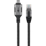 goobay Ethernet-Kabel USB-C 3.2 Gen2 Stecker > RJ-45 Stecker, LAN-Adapter schwarz/silber, 1,5 Meter, geflochtener Textilmantel