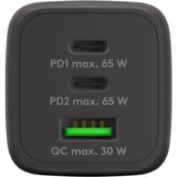goobay USB-C Schnellladegerät Nano, PD, GaN, 65 Watt schwarz, 1x USB-A, 2x USB-C PD, Charge 3.0