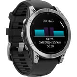 Garmin fēnix E - 47mm, AMOLED, Smartwatch Schwarz/Silber, Silikon-Armband, Edelstahl