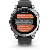 Garmin fēnix E - 47mm, AMOLED, Smartwatch Schwarz/Silber, Silikon-Armband, Edelstahl