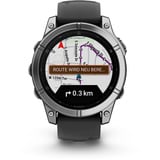 Garmin fēnix E - 47mm, AMOLED, Smartwatch Schwarz/Silber, Silikon-Armband, Edelstahl
