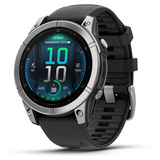 Garmin fēnix E - 47mm, AMOLED, Smartwatch Schwarz/Silber, Silikon-Armband, Edelstahl