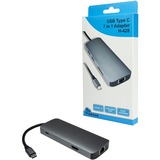 Inter-Tech Argus H-428 7in1 Adapter dunkelsilber, USB-A, USB-C, HDMI, RJ-45
