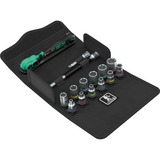 Wera 8100 SA 13 Zyklop Comfort Knarrensatz, 1/4", Werkzeug-Set schwarz/grün, 15-teilig, Comfort-Knarre mit Umschalthebel