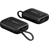goobay Powerbank 10.000 mAh, integriertes USB-C Kabel 13cm, 20 Watt schwarz, 10 Ah, 1x USB-A, 2x USB-C, PD, QC