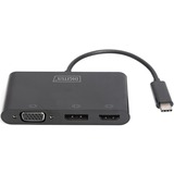 Digitus USB Adapter, USB-C Stecker > VGA + HDMI + DisplayPort Buchse schwarz