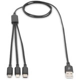Digitus 3-in-1 Ladekabel, USB-A > Lightning + USB-C + Micro-USB schwarz, 1 Meter, PD, Laden mit bis zu 10 Watt