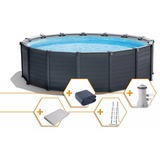 Intex Frame Pool Set Graphit Ø 478 x 124cm, Schwimmbad dunkelgrau/blau, mit Sandfilteranlage