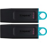 Kingston DataTraveler Exodia 64 GB 2er Pack, USB-Stick schwarz/türkis, USB-A 3.2 Gen 1, 2 Sütck
