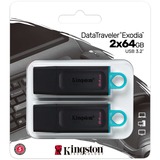 Kingston DataTraveler Exodia 64 GB 2er Pack, USB-Stick schwarz/türkis, USB-A 3.2 Gen 1, 2 Sütck