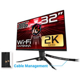 ASRock PG32QF2B, Gaming-Monitor 80 cm (31.5 Zoll), schwarz, QHD, VA, HDMI, DP, Free-Sync, Wi-Fi-Antenne, 165Hz Panel