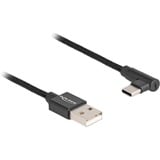 DeLOCK USB 2.0 Kabel, USB-A Stecker > USB-C Stecker schwarz, 1 Meter, gesleevt, 90° abgewinkelt