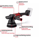 EINHELL Professional Akku-Exzenterpolierer CP-EP 18/125 Li BL-Solo, 18Volt, Poliermaschine rot/schwarz, ohne Akku und Ladegerät