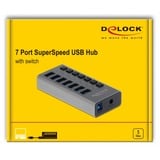 DeLOCK Externer SuperSpeed USB Hub mit 7 Ports + Schalter, USB-Hub 