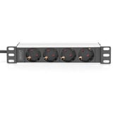 Digitus 10" Steckdosenleiste mit Aluminiumprofil, 4-fach, 1HE schwarz/aluminium, 2 Meter Kabel, Stecker Typ-C