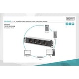 Digitus 10" Steckdosenleiste mit Aluminiumprofil, 4-fach, 1HE schwarz/aluminium, 2 Meter Kabel, Stecker Typ-C