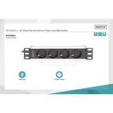 Digitus 10" Steckdosenleiste mit Aluminiumprofil, 4-fach, 1HE schwarz/aluminium, 2 Meter Kabel, Stecker Typ-C