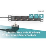 Digitus 10" Steckdosenleiste mit Aluminiumprofil, 4-fach, 1HE schwarz/aluminium, 2 Meter Kabel, Stecker Typ-C