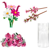 LEGO Botanicals Rosa Blumenstrauß Bundle (mit Vase), Konstruktionsspielzeug 