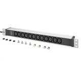 Digitus Steckdosenleiste 19" PDU mit Aluminiumprofil, 12-fach C13 schwarz/aluminium, 2 Meter Kabel, 1 HE, 1-phasig 16A, Schutzkontaktstecker