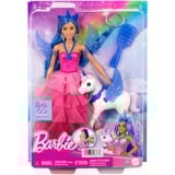 Mattel Barbie Saphire Puppe mit Einhorn mit blauen Haaren und pinkfarbenem Kleid