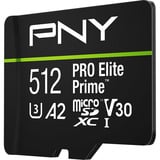 PNY Pro Elite Prime microSD 512 GB, Speicherkarte schwarz/grün, Class 10, U3, V30, A2, SD-Adapter