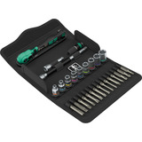 Wera 8100 SA 15 Zyklop Comfort Knarrensatz, 1/4", Werkzeug-Set schwarz/grün, 28-teilig, Comfort-Knarre mit Umschalthebel