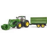 bruder 03155 John Deere 7R 350 mit Frontlader und Tandemachstransportanhänger, Modellfahrzeug grün
