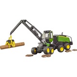 bruder 02135 John Deere 1270G Harvester, Modellfahrzeug grün/schwarz, Inkl. Baumstamm