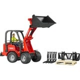 bruder 02191 Schäffer Hoflader 2034 mit Figur und Zubehör, Modellfahrzeug rot/schwarz