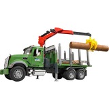 bruder 02824 MACK Granite Holztransport-LKW, Modellfahrzeug grün, mit 3 Baumstämmen