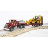 bruder MACK Granite Tieflader und JCB 4CX Baggerlader, Modellfahrzeug rot