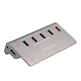 DeLOCK USB 10 Gbps Hub mit 4 USB Typ-A Ports + 1 Schnellladeport, USB-Hub grau, inkl. Netzteil