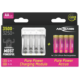 Ansmann Lithium-Ladegerät Pure Power Set 4× Mignon AA Akkus und Lademodul weiß/mehrfarbig