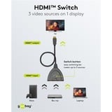 goobay HDMI-Umschaltbox 3 auf 1 (4K @ 30Hz), HDMI Switch schwarz, 58cm Kabel