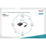 Digitus  USB Type-C Gigabit Ethernet Adapter schwarz, mit Power Delivery Unterstützung