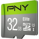 PNY Elite microSD 32 GB, Speicherkarte grau/grün, Class 10, UHS-I, SD-Adapter