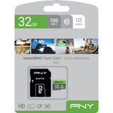 PNY Elite microSD 32 GB, Speicherkarte grau/grün, Class 10, UHS-I, SD-Adapter