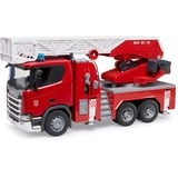 bruder Scania Super 560R Feuerwehr mit Drehleiter, Wasserpumpe, Light & Sound, Modellfahrzeug 