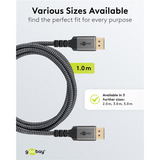 goobay Plus DisplayPort 2.0/2.1 Kabel, 16K @ 60Hz, 80 Gbit/s grau, 1 Meter