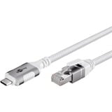 goobay Ethernet-Kabel USB-C 3.2 Gen2 Stecker > RJ-45 Stecker, LAN-Adapter weiß, 1 Meter, geflochtener Textilmantel
