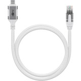 goobay Ethernet-Kabel USB-C 3.2 Gen2 Stecker > RJ-45 Stecker, LAN-Adapter weiß, 1 Meter, geflochtener Textilmantel